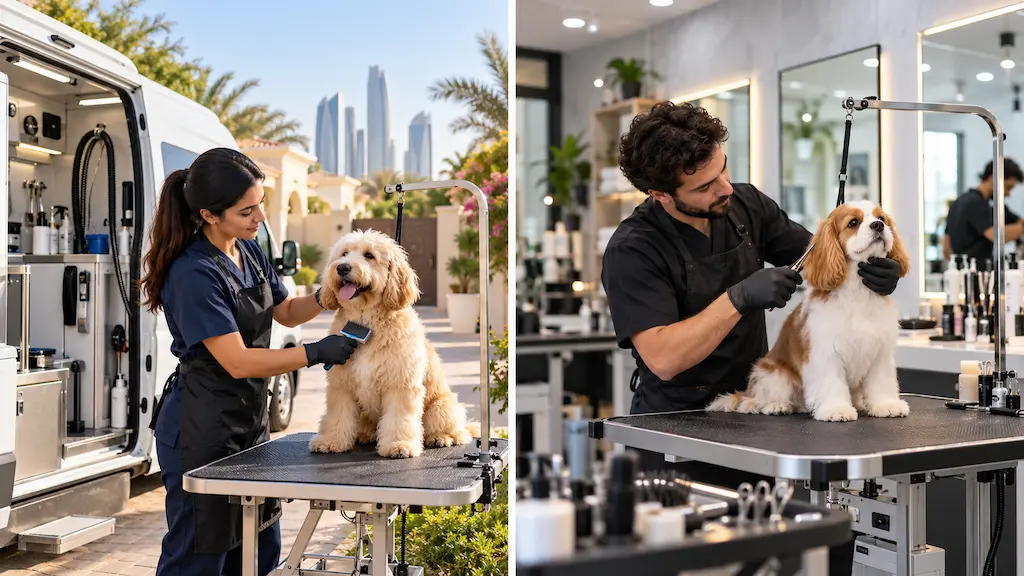 Mobile grooming vs traditional pet salon in Abu Dhabi